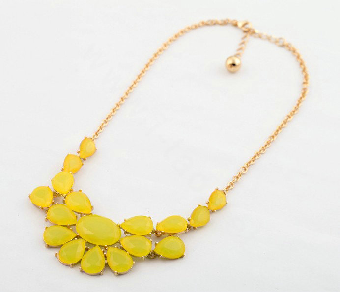Luxury Crystal Gemstone Flower Pendant Choker Bib Statement Necklace Women Jewelry - Yellow