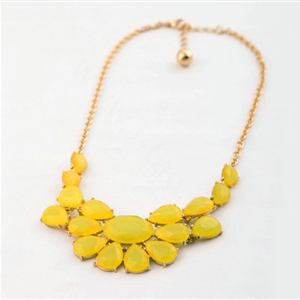 Luxury Crystal Gemstone Flower Pendant Choker Bib Statement Necklace Women Jewelry - Yellow