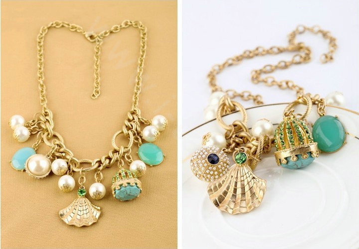 Luxury Crystal Gemstone Pearl Tranquil blue charm Pendant Choker Statement Necklace Women Jewelry