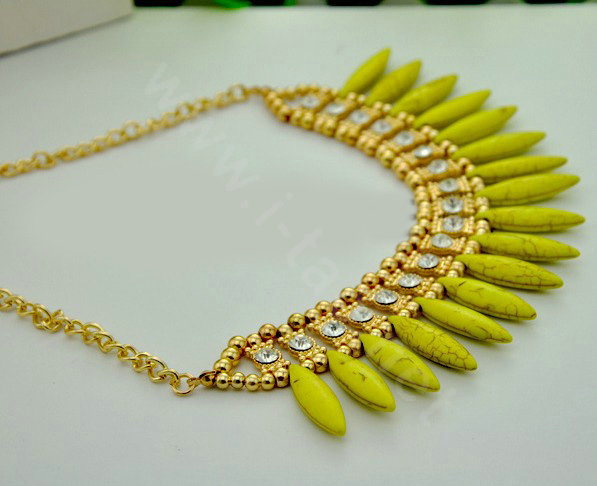 Luxury Crystal Gemstone Pendant Bohemia Choker Bib Statement Necklace Women Jewelry - Yellow