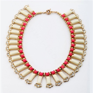 Luxury Crystal Gemstone Pendant Choker Bohemia Bib Statement Necklace Women Jewelry - Beige+Rose