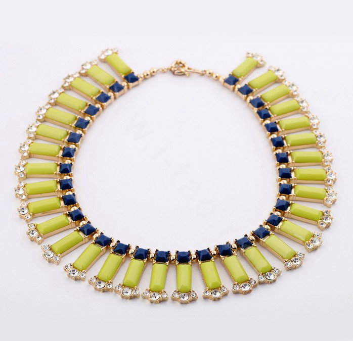Luxury Crystal Gemstone Pendant Choker Bohemia Bib Statement Necklace Women Jewelry - Yellow