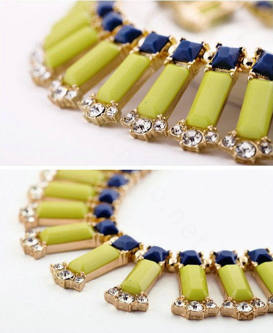 Luxury Crystal Gemstone Pendant Choker Bohemia Bib Statement Necklace Women Jewelry - Yellow