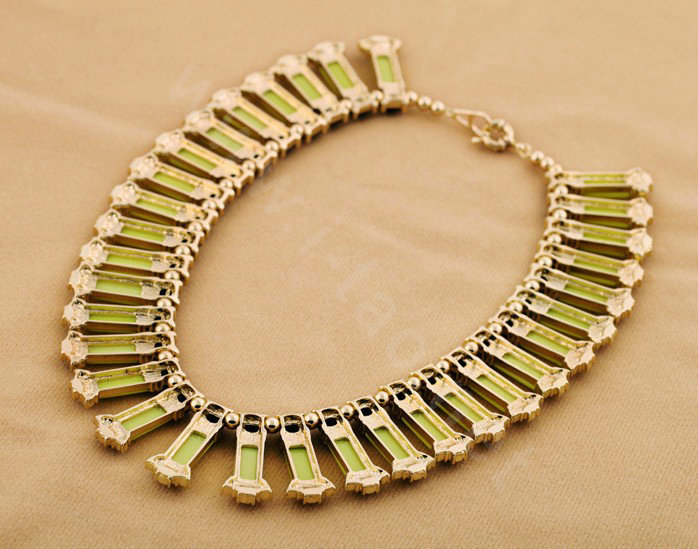 Luxury Crystal Gemstone Pendant Choker Bohemia Bib Statement Necklace Women Jewelry - Yellow