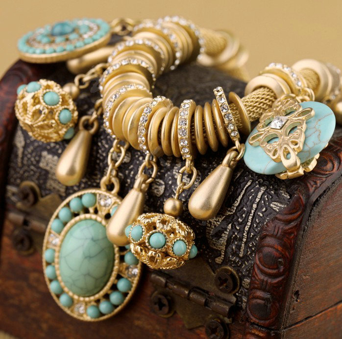 Luxury Crystal Gemstone Pendant Choker Snake chain Bib Statement Necklace Women Jewelry - Blue