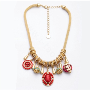 Luxury Crystal Gemstone Pendant Choker Snake chain Bib Statement Necklace Women Jewelry - Red