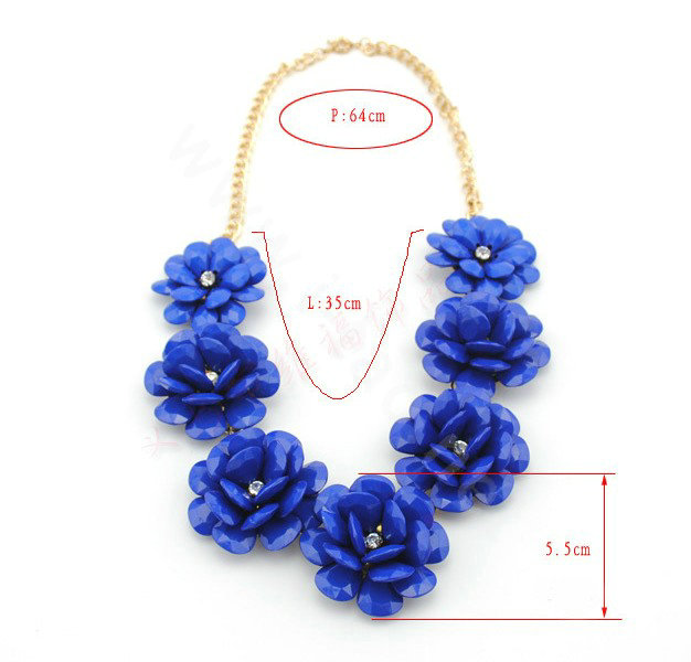Luxury Crystal Gemstone Pendant Seven flowers Choker Statement Bib Necklace Women Jewelry - Blue