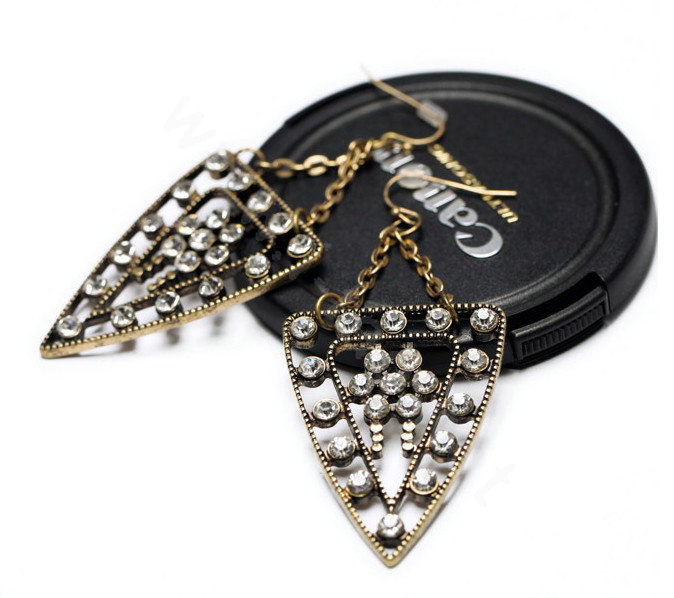 Luxury Crystal Retro punk triangle drop Earrings Gold Plated Women Fashion Jewelry