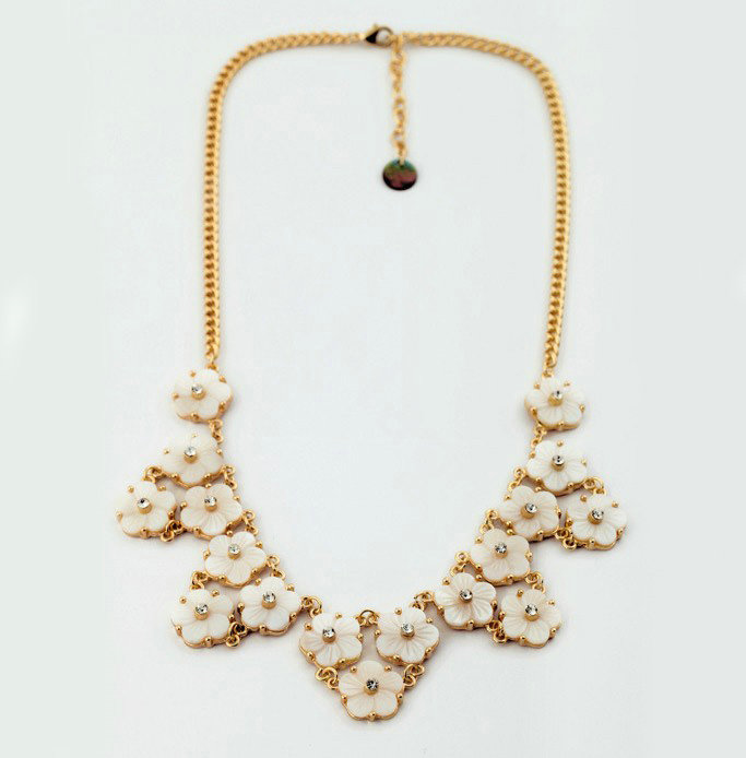 Luxury Crystal Shell Flower charm Pendant Choker Statement Necklace Women Jewelry - White