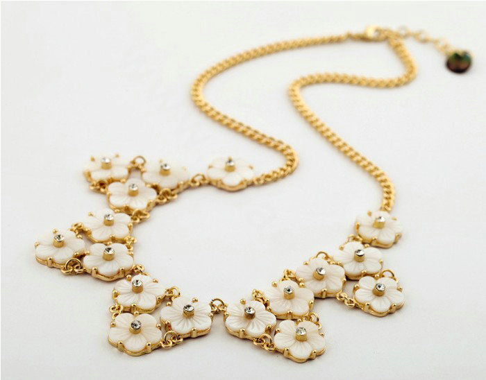 Luxury Crystal Shell Flower charm Pendant Choker Statement Necklace Women Jewelry - White