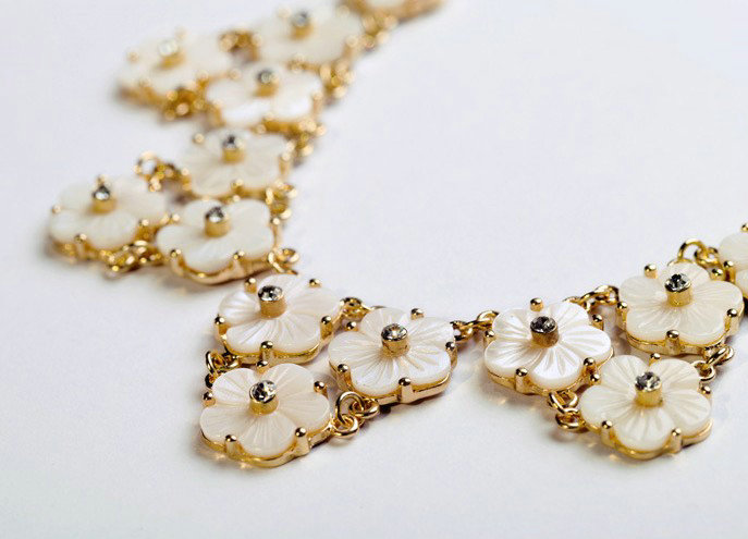 Luxury Crystal Shell Flower charm Pendant Choker Statement Necklace Women Jewelry - White