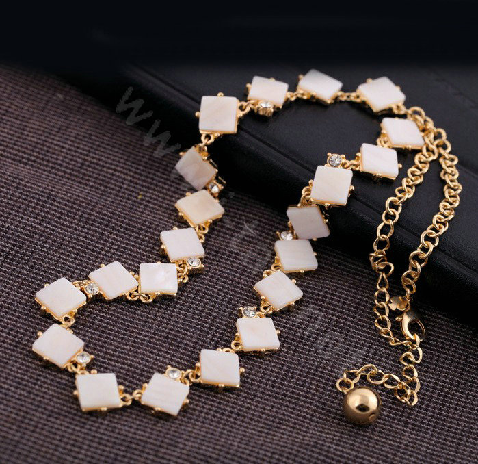 Luxury Crystal Square Shell charm Pendant Choker Statement Necklace Women Jewelry - White