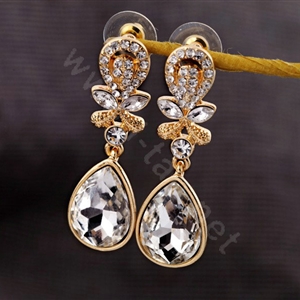 Luxury Crystal White Gemstone Raindrop Stud Earrings Gold Plated Women Fashion Jewelry
