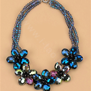 Luxury Exaggeration Women Choker Multilayer Crystal Bead Flower Bib Necklace Jewelry - Blue
