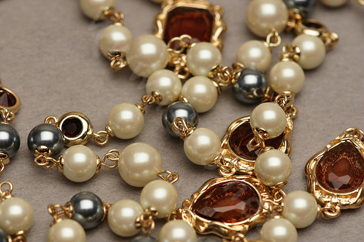 Luxury Fashion Women Choker Sweater chain Natural Pearl Gem Necklace Jewelry - Red