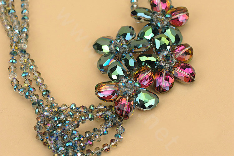 Luxury Fashion Women Choker Sweater chain bead Crystal Flower long Necklace Jewelry - Green