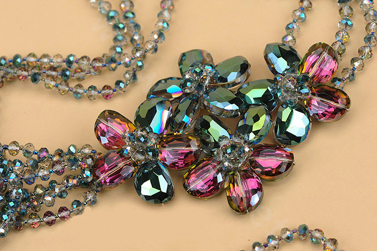 Luxury Fashion Women Choker Sweater chain bead Crystal Flower long Necklace Jewelry - Green