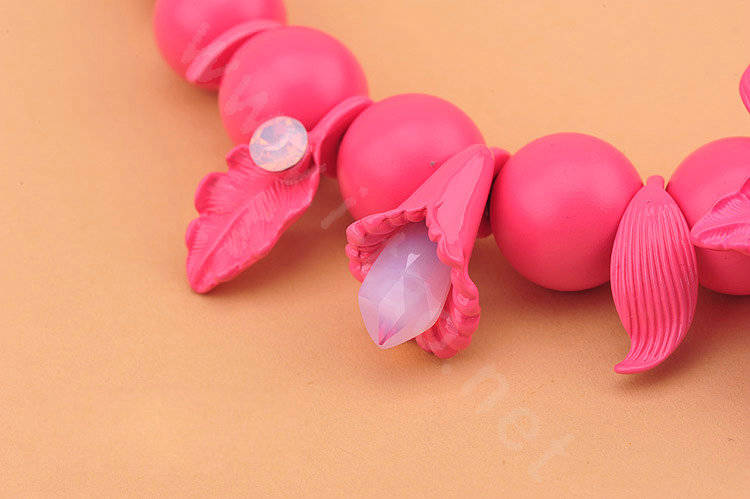 Luxury Fashion Women Exaggeration Choker Crystal Flower Sweet Bib Necklace Jewelry - Pink