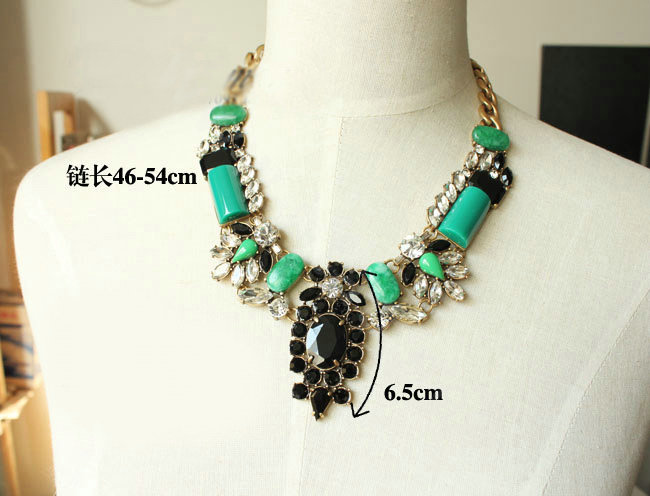 Luxury Fashion Women Exaggeration Choker Crystal Gem Flower Bib Necklace Jewelry - Green