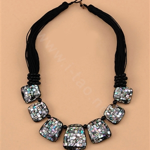 Luxury Fashion Women Exaggeration Choker Natural Shell Bib Necklace Jewelry - Black