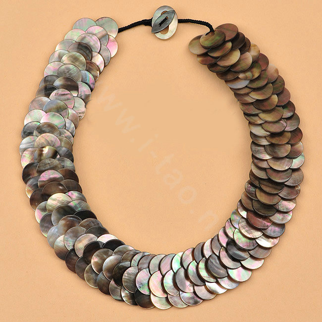 Luxury Fashion Women Exaggeration Choker Natural Shell Slice Bib Necklace Jewelry - Coffee