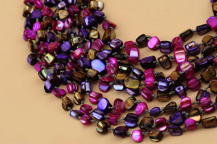 Luxury Fashion Women Exaggeration Choker Natural Shell multilayer Bib Necklace Jewelry - Purple