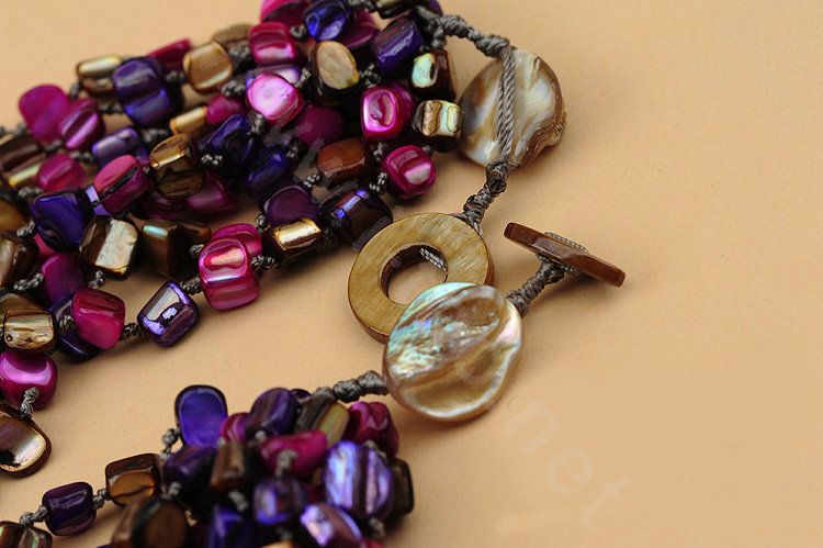 Luxury Fashion Women Exaggeration Choker Natural Shell multilayer Bib Necklace Jewelry - Purple