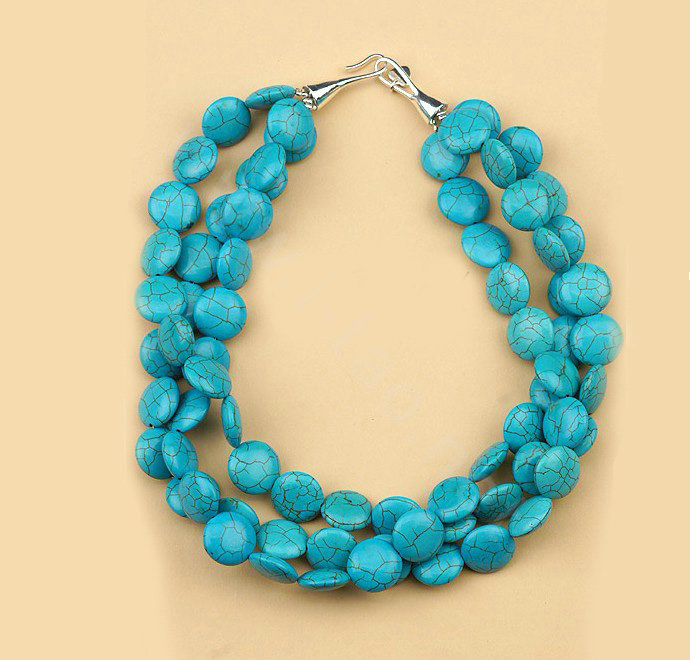 Luxury Fashion Women Exaggeration Choker Turquoise Gems multilayer Bib Necklace Jewelry - Blue