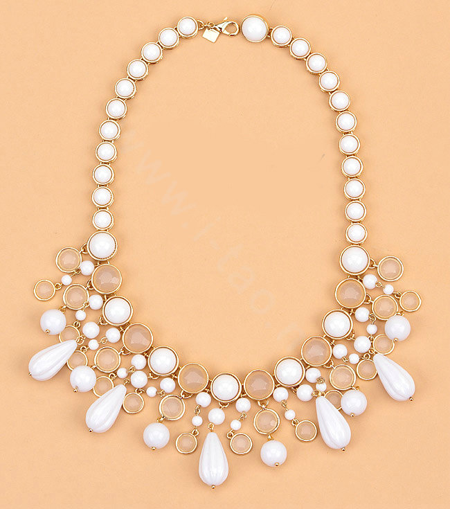Luxury Fashion Women Exaggeration Choker Vienna Gems Bib Necklace Jewelry - White