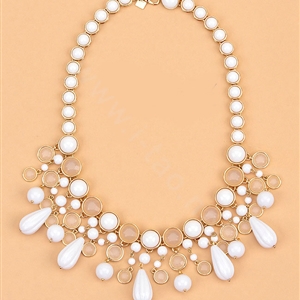 Luxury Fashion Women Exaggeration Choker Vienna Gems Bib Necklace Jewelry - White