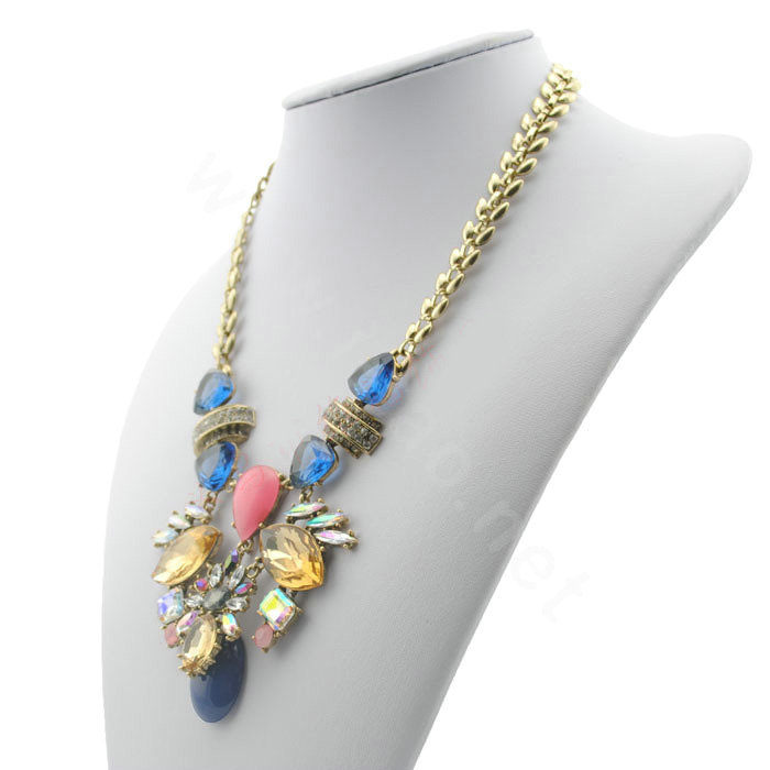 Luxury Multicolor Crystal Gemstone Pendant Choker Statement Bib Necklace Women Jewelry