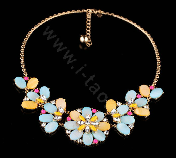 Luxury Multicolor Crystal Shell Flower Pendant Choker Bib Statement Necklace Women Jewelry