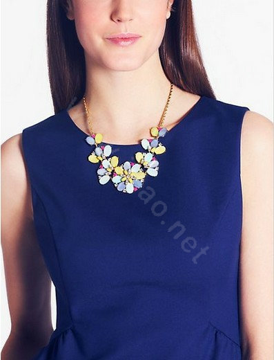 Luxury Multicolor Crystal Shell Flower Pendant Choker Bib Statement Necklace Women Jewelry