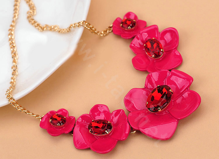 Luxury Simple Women Choker Gems Flower Bib Necklace Jewelry Gold plated - Rose