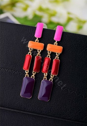 Luxury Unique Purple Gemstone Drop Stud Earrings Gold Plated Women Fashion Jewelry