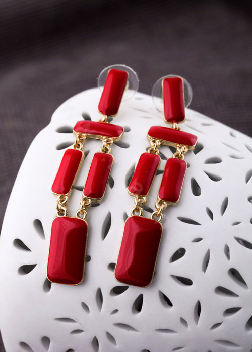 Luxury Unique Red Gemstone Drop Stud Earrings Gold Plated Women Fashion Jewelry