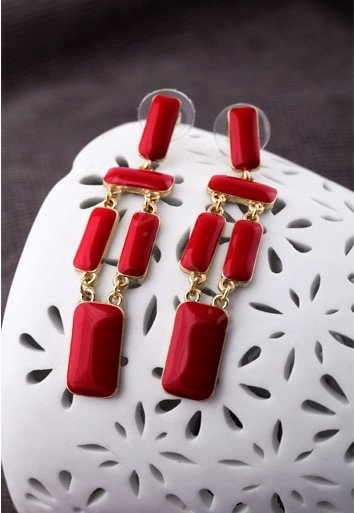 Luxury Unique Red Gemstone Drop Stud Earrings Gold Plated Women Fashion Jewelry