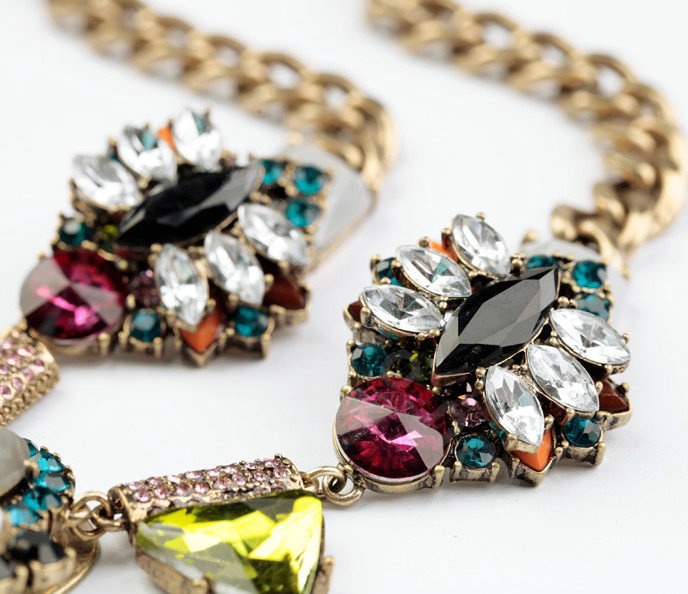 Luxury Unique Retro Multicolor Crystal Gemstone Pendant Choker Bib Statement Necklace Women Jewelry