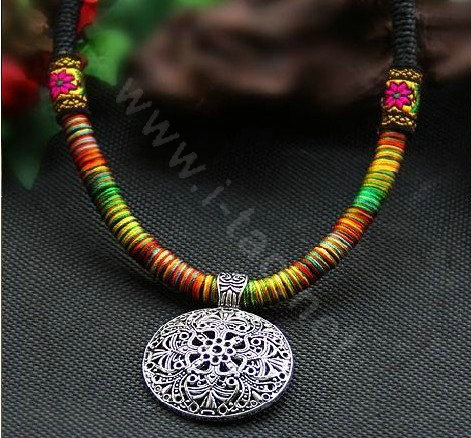 Luxury Women Choker Nation Color thread Silver Pendant Bib Necklace Handmade Jewelry
