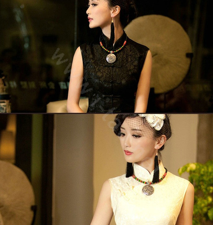 Luxury Women Choker Nation Color thread Silver Pendant Bib Necklace Handmade Jewelry