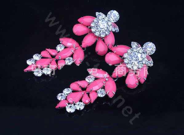 Luxury women diamond crystal gem flower dangler earrings jewelry 14k GP - Rose