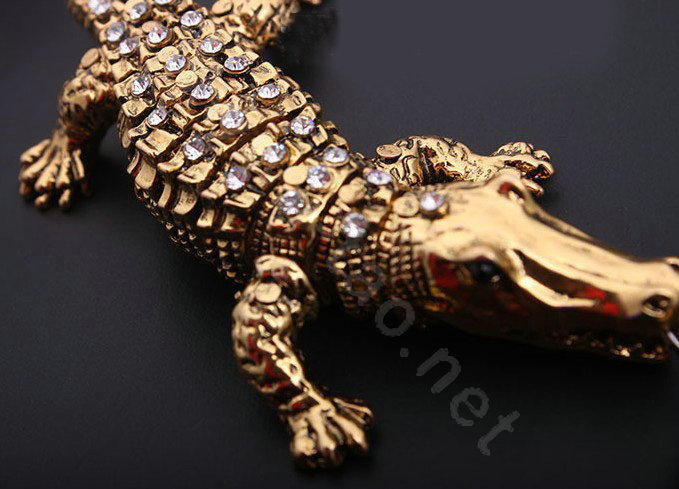 Retro Exaggeration Women Choker Crocodile Crystal Tassel Alloy GP Bib Necklace Jewelry