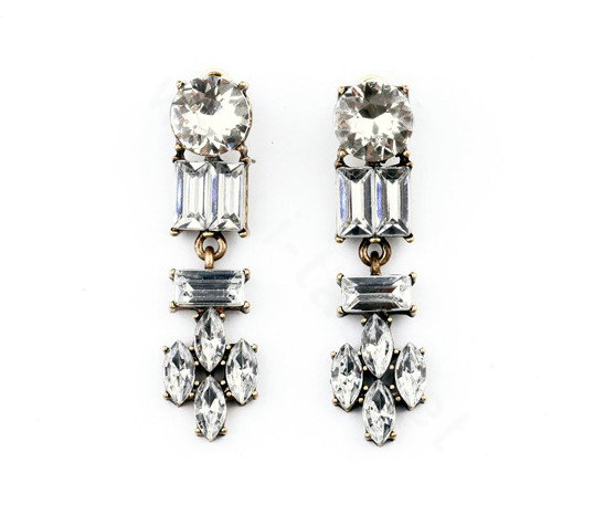 Retro White Crystal Leaves Stud Earrings Gold Plated Women Fashion Jewelry