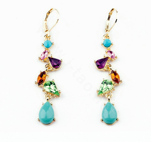Sweet Crystal Blue Gemstone Dangle Earrings Gold Plated Women Fashion Jewelry