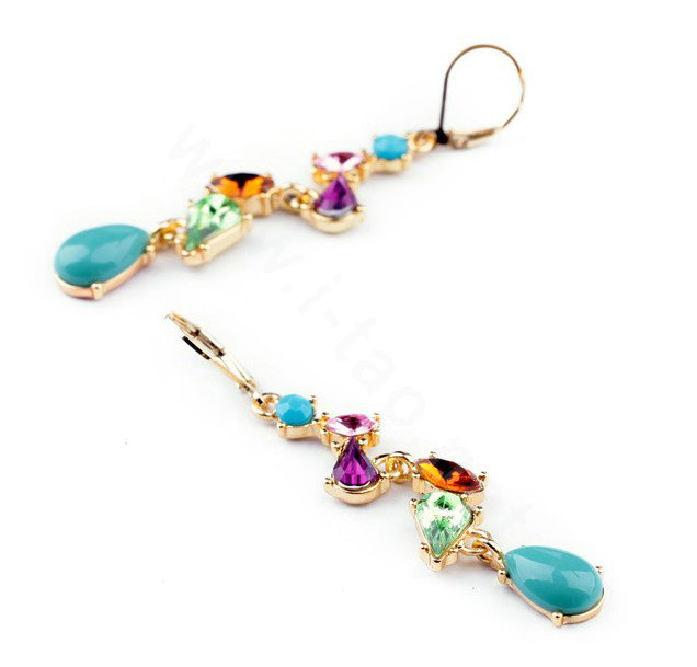 Sweet Crystal Blue Gemstone Dangle Earrings Gold Plated Women Fashion Jewelry