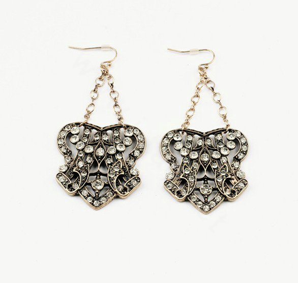 Vintage White Crystal Totem Dangle Earrings Gold Plated Women Fashion Jewelry