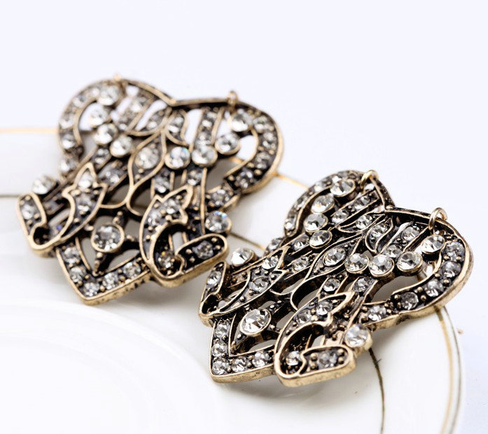 Vintage White Crystal Totem Dangle Earrings Gold Plated Women Fashion Jewelry