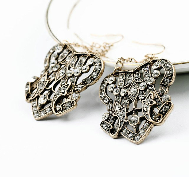 Vintage White Crystal Totem Dangle Earrings Gold Plated Women Fashion Jewelry