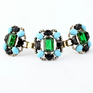 Women Retro Exaggeration Crystal Gem Alloy GP Bracelet Jewelry - Green