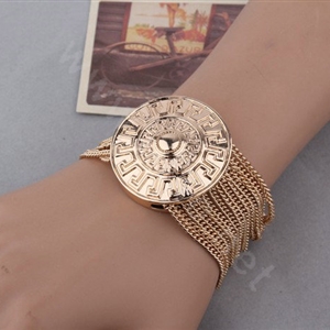Women Retro Exaggeration Round badge Gold Plated Bracelet Jewelry - Gold